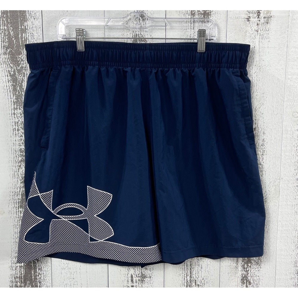 Under Armour Athletic Shorts Men's XXL Big Logo Drawstring Navy Blue